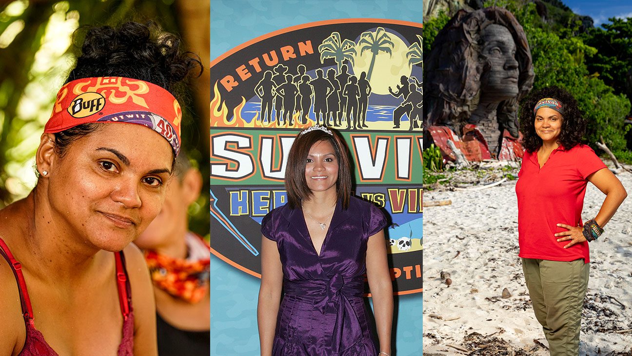 Sandra Diaz-Twine on 'Survivor: Winners at War; Sandra after winning 'Survivor: Heroes vs. Villains'; and Sandra poses for an image on 'Survivor: Island of the Idols.'