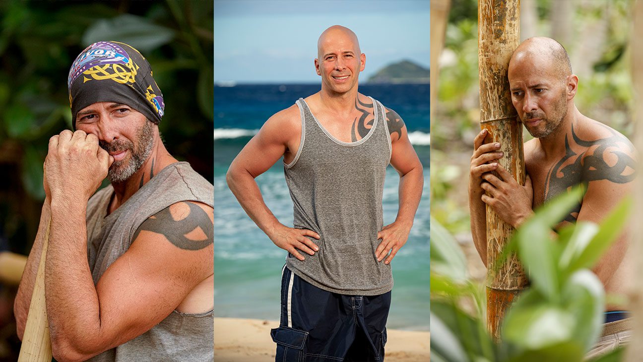 Tony Vlachos on 'Survivor: Winners at War'; Tony's cast photo for 'Winners at War'; and Tony on 'Survivor: Game Changers.'
