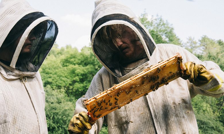 Aidan Delbis and Jesse Plemons in Bugonia.