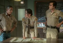 Zahn McClarnon as Joe Leaphorn, Jessica Matten as Bernadette Manuelito and Kiowa Gordon as Jim Chee in