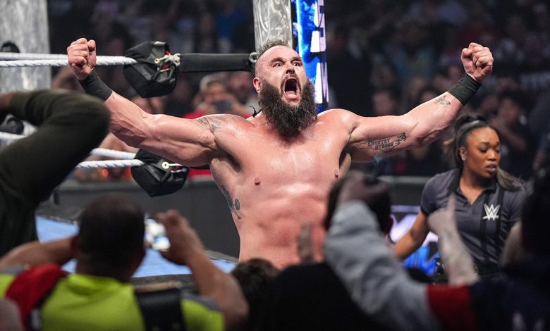 Braun Strowman looks on during SmackDown at Allstate Arena on April 4, 2025 in Rosemont, Illinois.