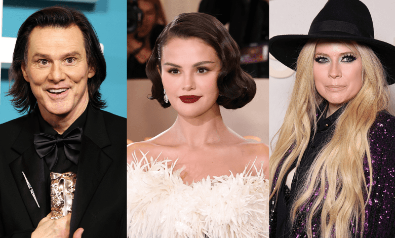 From left: Jim Carrey, Selena Gomez and Avril Lavigne.