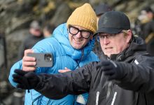 Cinematographer Ole Bratt Birkeland and Director Andrew Stanton on the set of In The Blink of an Eye.